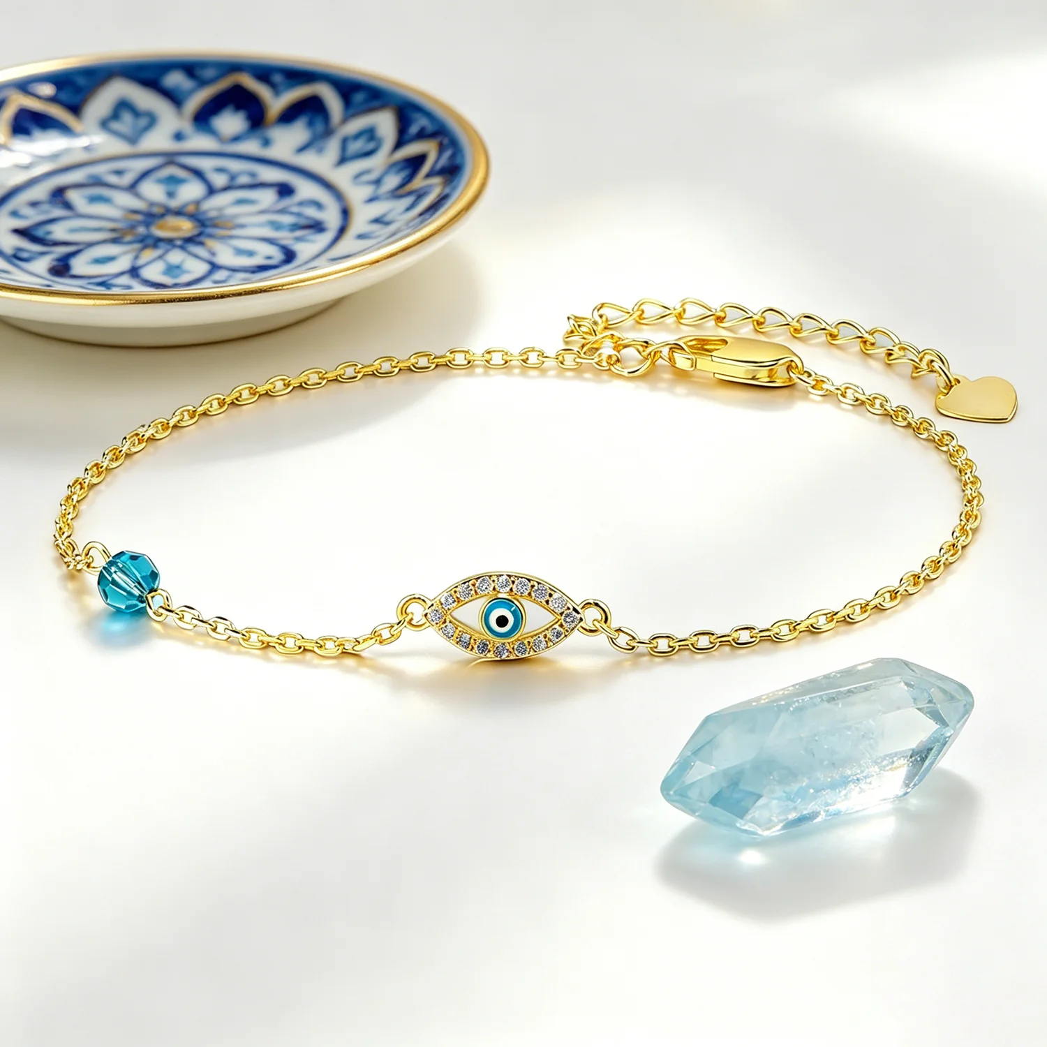 Luxury Evil Eye Bracelet for Women Blue Crystal Bead & Zircon Accent,Perfect for Date Night & Party Adjustabl Chain Gift for Her