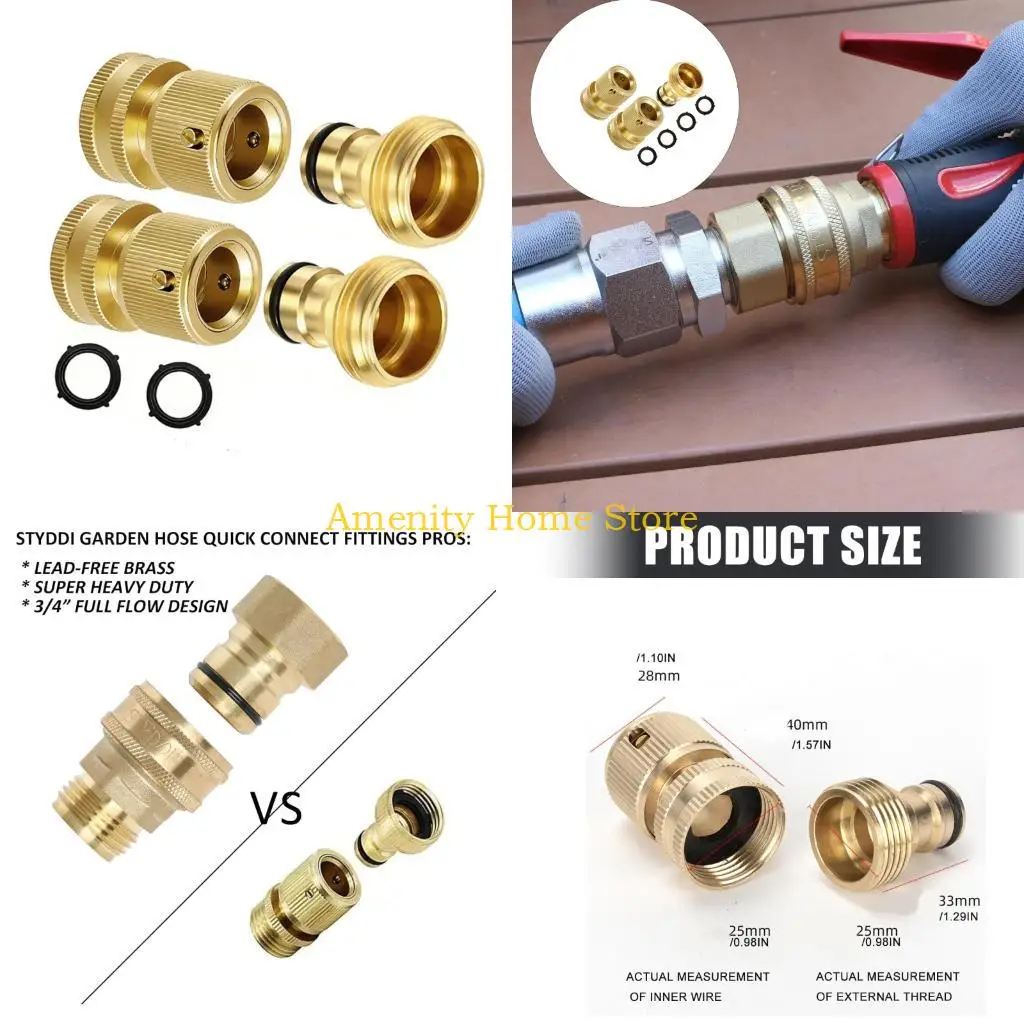 

F26C 4Pcs Heavy Type Brass Garden Hose Quick Connectors With 3/4 Inch Full Flows Water For Commercial Grade Irrigation