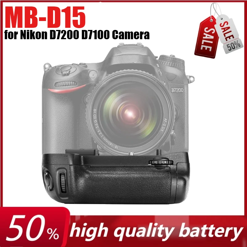

MB-D15 Vertical Battery Grip for Nikon D7200 D7100 Camera Multi-Power Battery Pack
