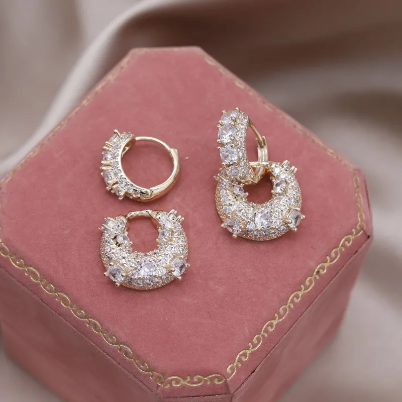 2023 14K Gold Plated Korean New Design Fashion Jewelry Full Zircon Square Pendant Earrings Luxury Women\'s Party Accessories