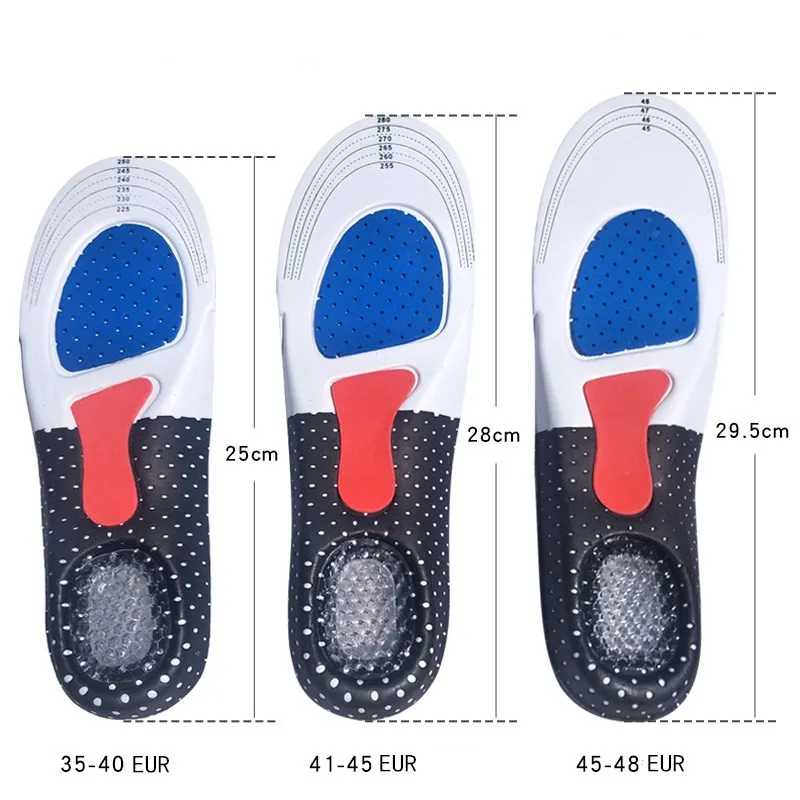 Unisex Silicone Sport Insoles Orthotic Arch Support Sport Shoe Pad Running Gel Insoles Insert Cushion for Walking Running Hiking