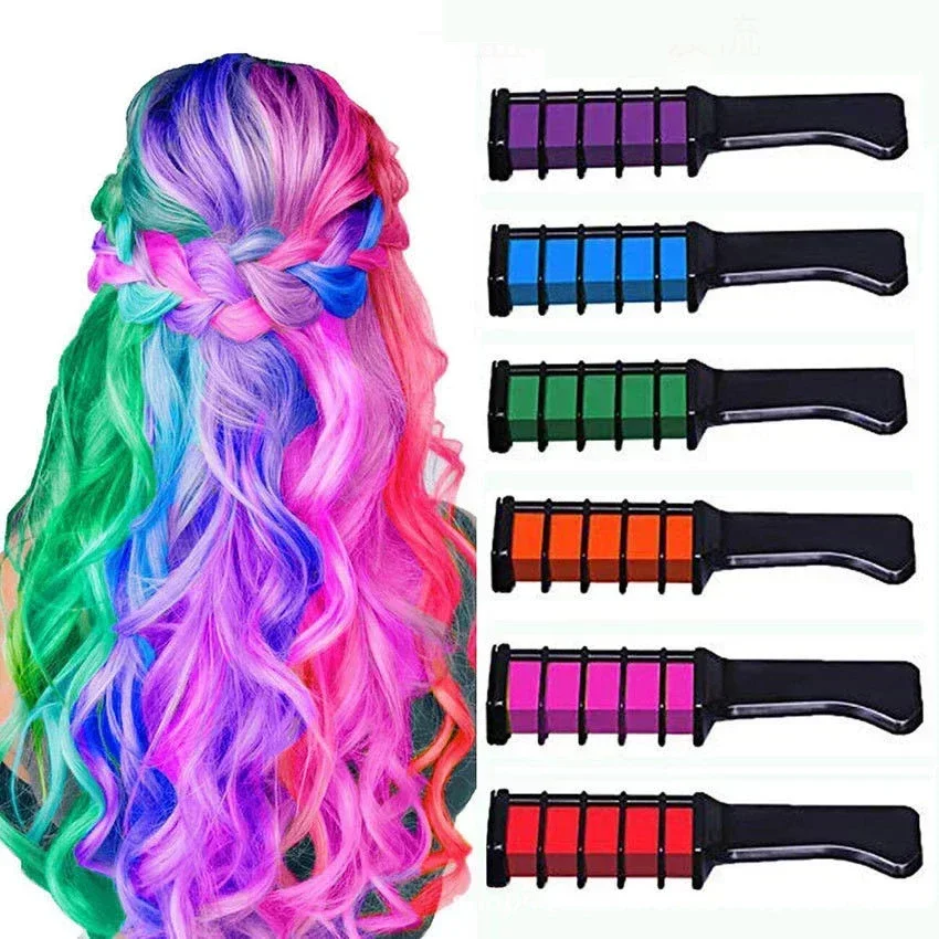 Peine para teñir el cabello desechable a la moda, 6/1 Uds., tiza temporal para el cabello en polvo con peine, máscara para el cabello de salón, tinte para cubrir el cabello gris