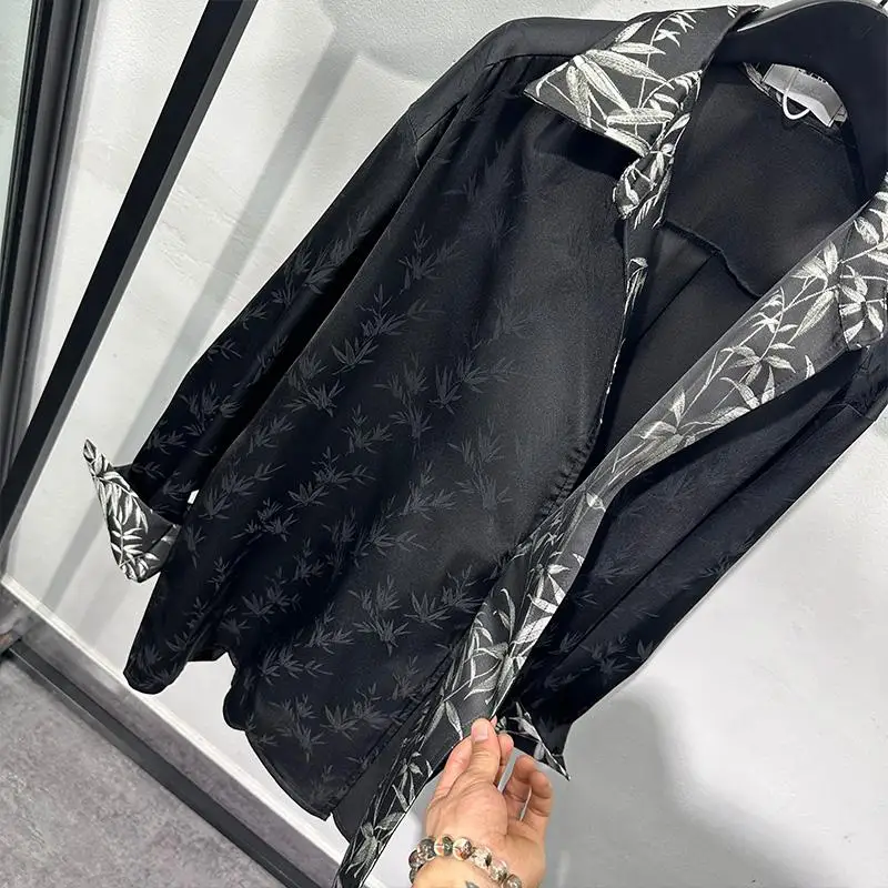 New Chinese Style Satin Irregular Dark Pattern Lapel Shirt Men's Abstinence Series Trendy Retro Hook Embroidered