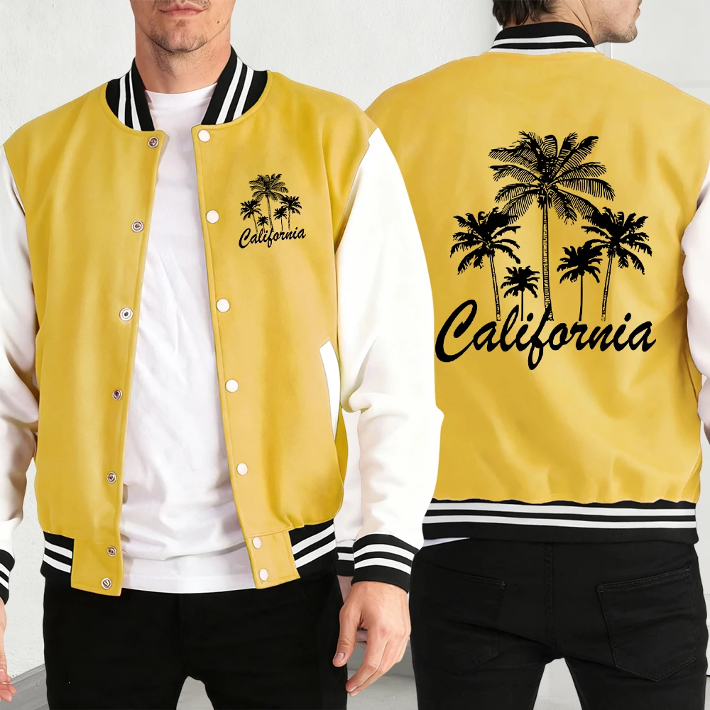 

Креативная мужская уличная одежда с принтом кокосовой пальмы в Калифорнии, удобные базовые куртки, повседневная осенняя бейсбольная майка, винтажная мягкая мужская одежда