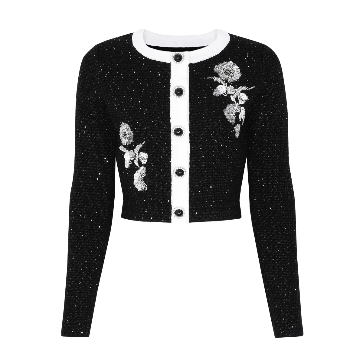 Alta qualidade primavera e outono nova moda viajando lantejoulas bordado de malha feminina manga comprida cardigan jaqueta