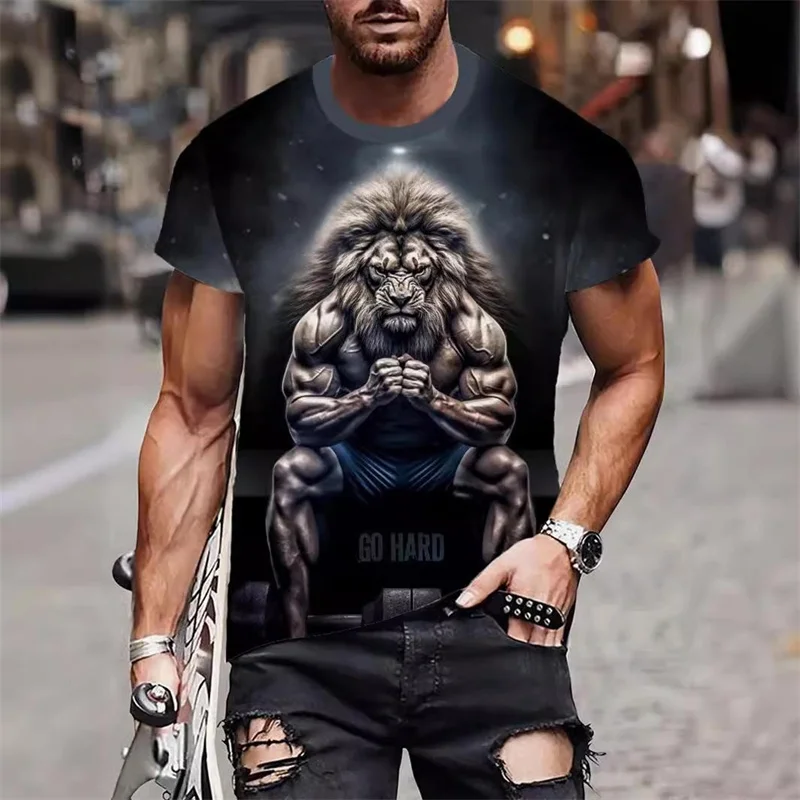 Street Cool Animal T-shirt For Men Hip Hop Personality Graffiti Print Short Sleeve T Shirts Summer Outdoor Trend Casual Man Tee