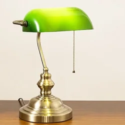 American Retro Table Lamp Classical Vintage Banker Desk Lamp Bedroom Reading Bedside Lamp Office Green Glass Lampshade Bed Lamp