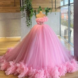 Angelsbridep Customized Pink Lace Up Back Ball Gown 15 Year Old Dress For Quinceanera Dresses Strapless Evening Party Dress