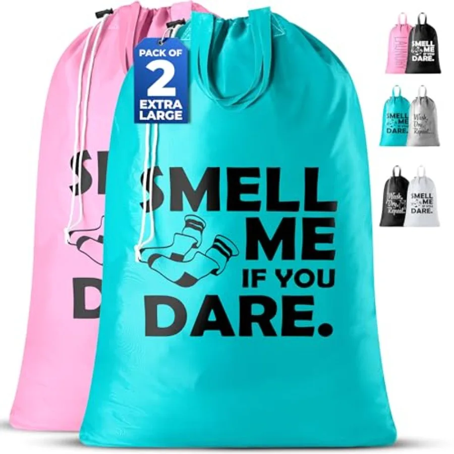 Extra Large Travel Laundry Bag - 2-Pack Fun Print Design Bags for Dirty Clothes - Durable Water-Resistant Fabric - Sturdy Draws