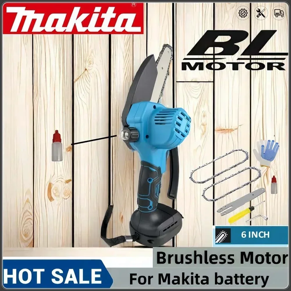 Makita New 6-inch oil pot brushless chain saw cordless mini handheld trimming saw woodworking chainsaw