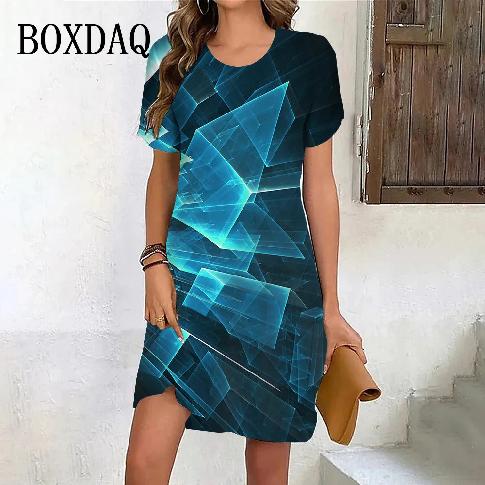 

New Geometry 3D Print Dresses Fashion Women Abstract Short Sleeve Loose Plus Size Dress Summer Casual Pullover Woman Clothes 6XL