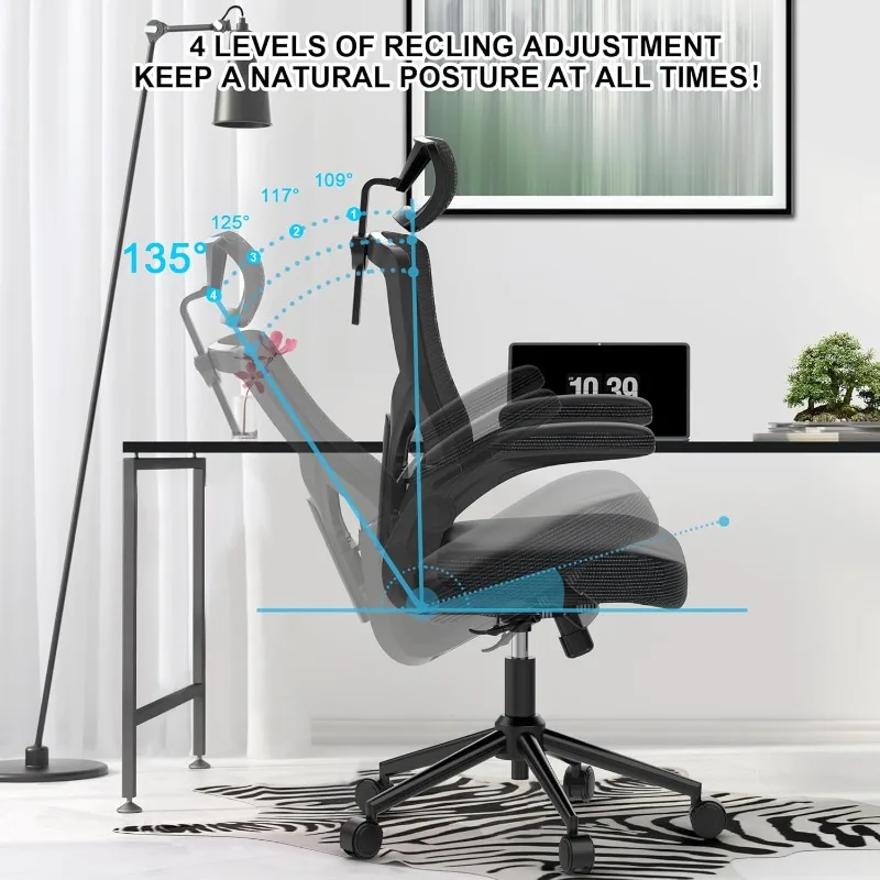 Ergonomic Mesh Desk Chair, High Back Computer Chair- Adjustable Headrest with Flip-Up Arms, Lumbar Support, Swivel Executive