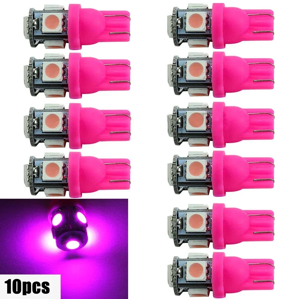 

10pcs Car Dome License Map Light Accessories T10 158 192 194 168 W5W 5050 SMD 5 LED Bulb Pink Purple Lamp Wedge Tail Side Lights