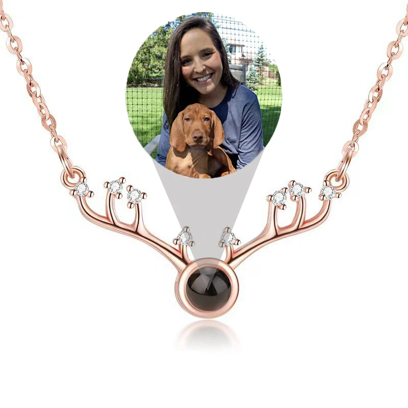 

Personalized Circle Photo Necklace 4 Styles Antlers Photo Projection Necklace Custom Jewelry Birthday Lover Family Memory Gift