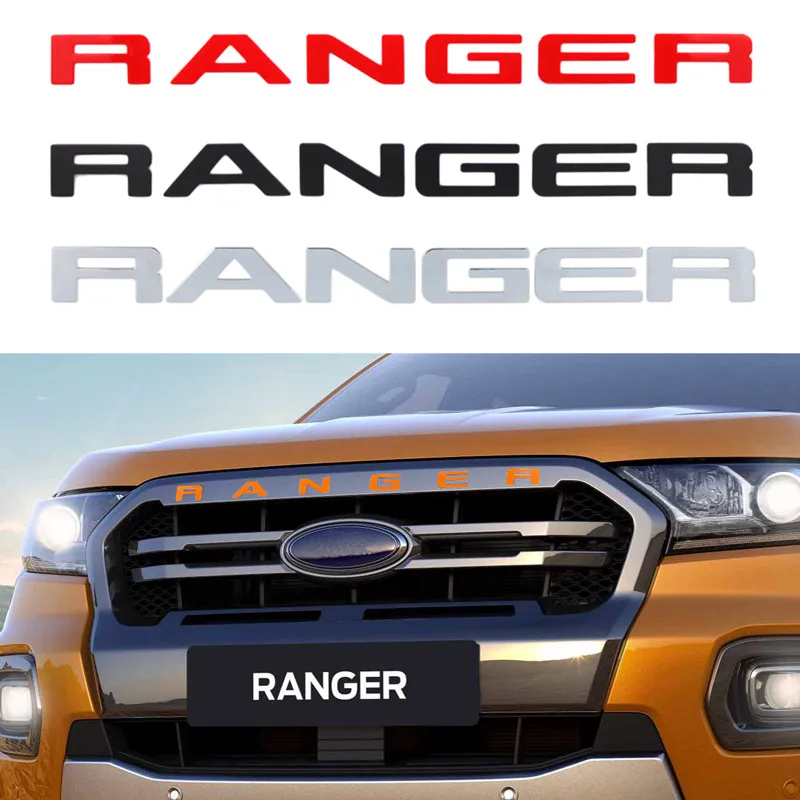 

For Ford Ranger 2015-2021 Grille Top Logo Letter Grill RANGER 3D Emblem Original Size ABS Sticker With Glue Chromium Styling