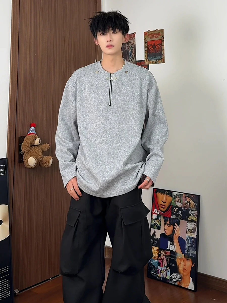 

Мужская толстовка Gray Henry с воротником-стойкой и подплечниками, на молнии до середины груди, с длинным рукавом, весна-осень, CleanFit, базовый слой