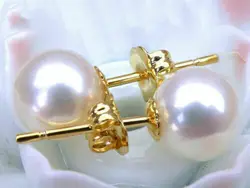 AAAA 9-10mm Round Natural Akoya White Pearl Earring 14K Yellow Gold