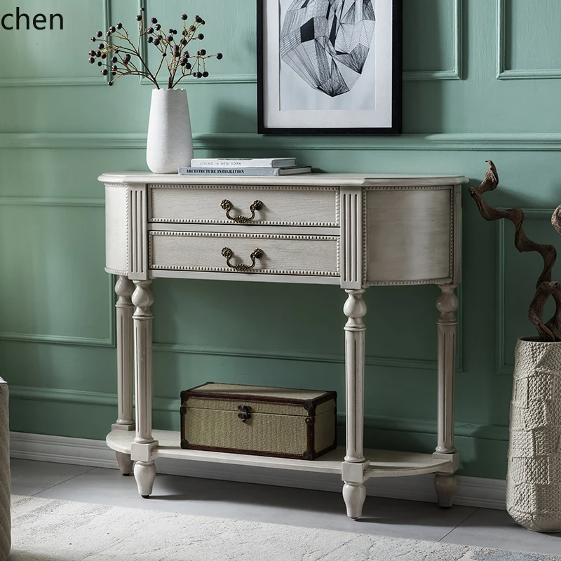 

WL all solid wood entrance table light luxury premium gray white simple modern living room foyer decorative cabinet