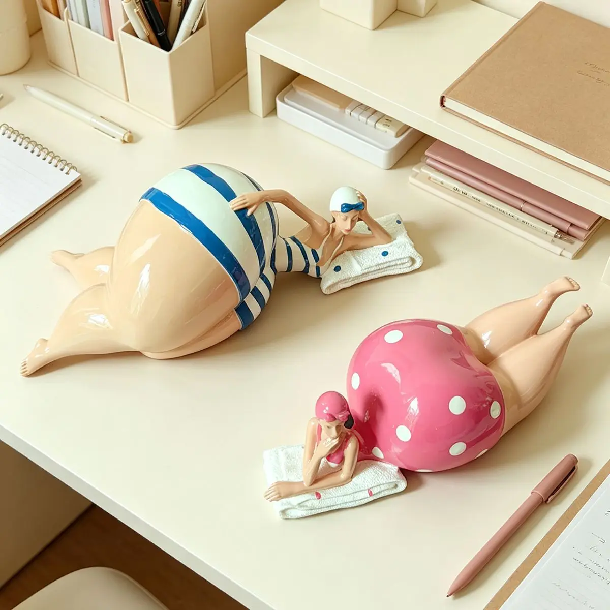 Harzfigur Set Übergewichtige Frau im Bikini Abstrakte Mollige Dame Statue Moderne Charakterfigur Tischdekoration Strand-Stil Ornament – Detail 9
