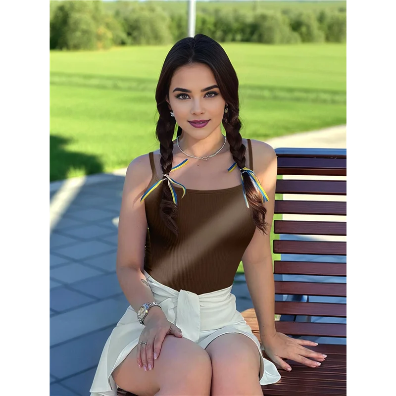 【SEE】レディース 3 ピース ボディスーツ リブ ノースリーブ 調節可能なスパゲッティ ストリップ トップス レオタード 2025 夏