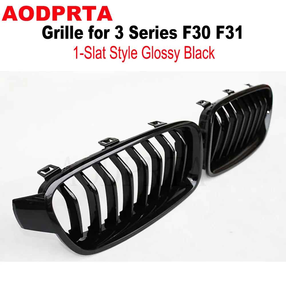 M Performance 1-Slat Style Front Bumper Grille Mesh Hood Grill for BMW 3 Series F30 F31 320i 328i 330i Glossy Black 12-18