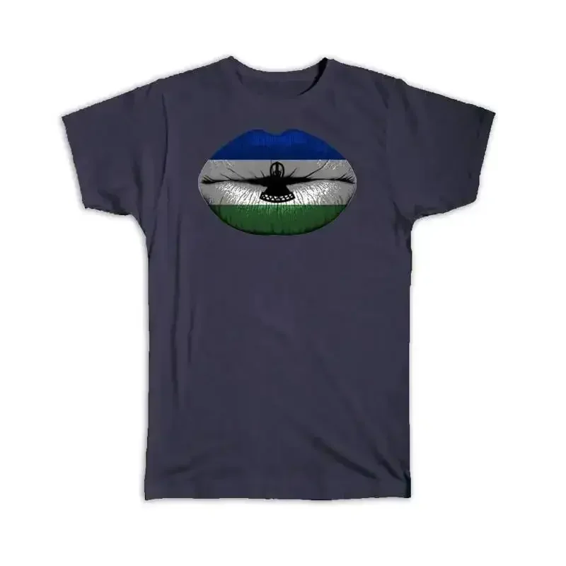 Lips Lesotho Flag Expat Country For Her Women Woman Feminine Sexy T shirt