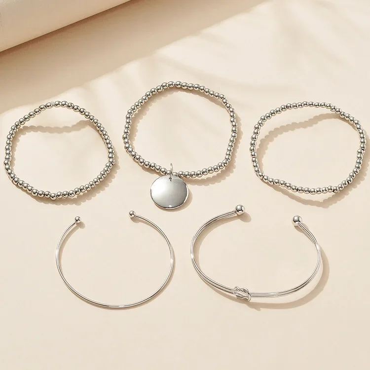 Fashion Bright Silver Knot Bead Three Pieces Set Bracelets Bangles For Women Vintage Boho Snake Chain Bracelets Custom Jewelry