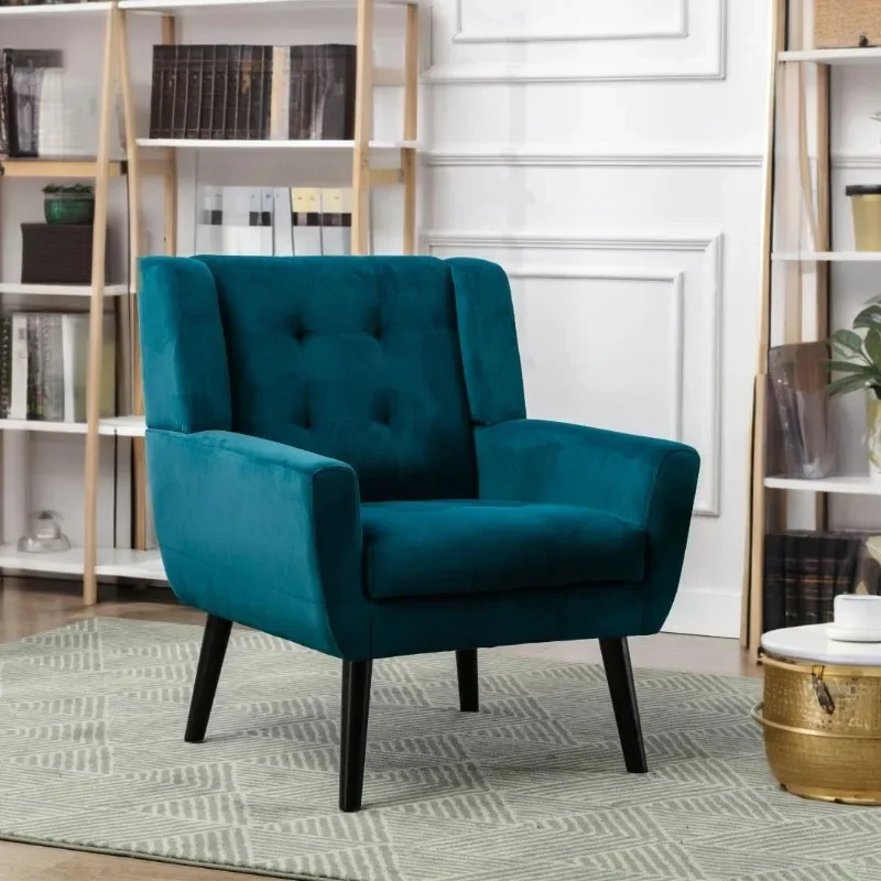 Modern Accent Chair for Living Room Upholstered Foam Filled Living Room Chairs with Metal Legs Velvet Cozy Lounge Armchair,Teal