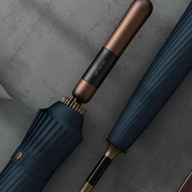 High-end Long Straight-handle 24 Bone Semi-automatic Umbrella Thickened Reinforced Windproof Rainproof Men's Business Umbrella