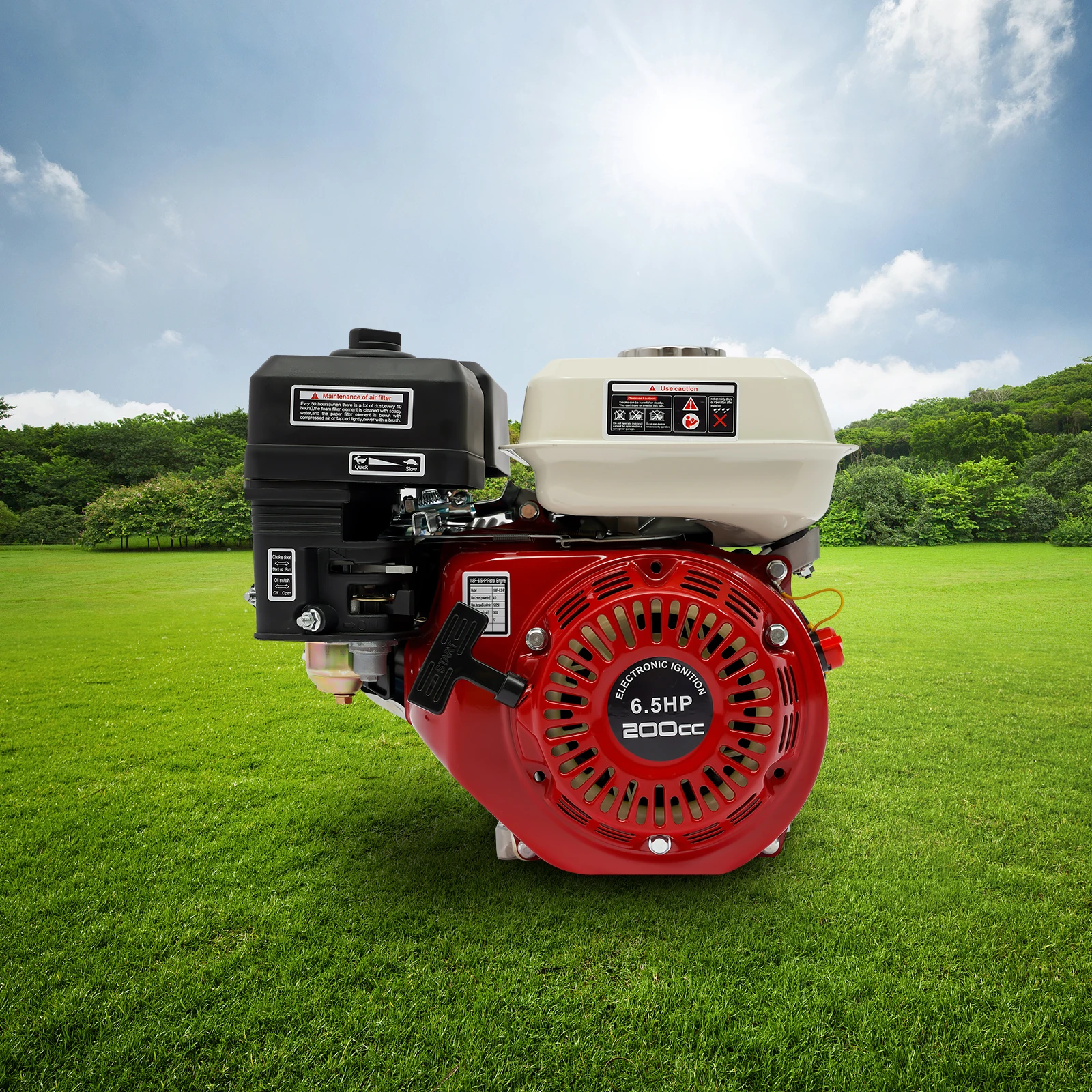 200cc Gas Engine 6.5HP, 4-Stroke Air Cooled Motor with 3600RPM & 3kW Output, for Pressure Washer Micro Tiller