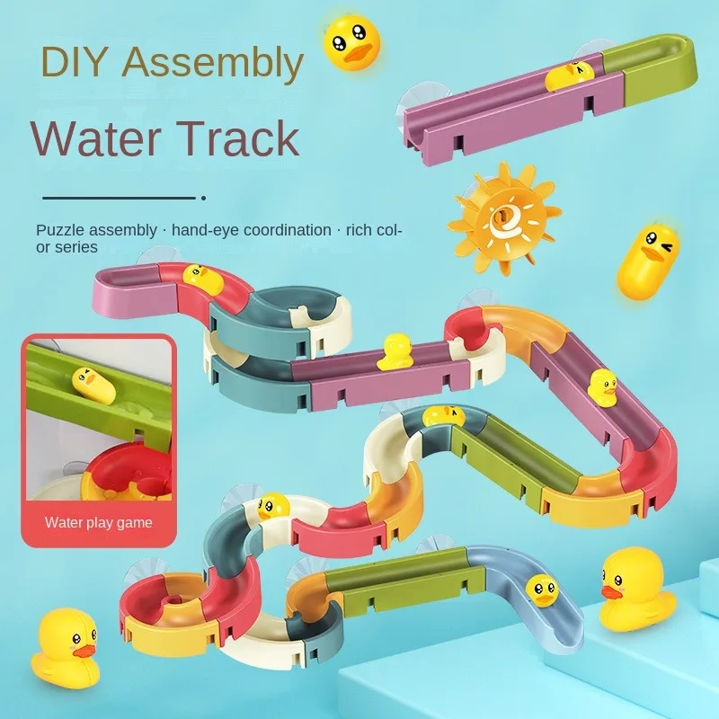 Children's Baby Duck Slide Bath Toys DIY Marble Assembly Track Stackable Bathtub Bath Track Water Game Toy Set Kids Gifts