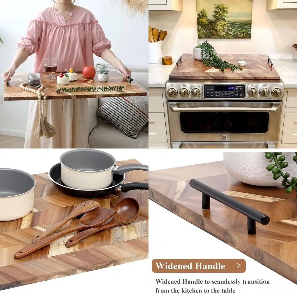 

Acacia Wood Stove Cover with Handles, Gas and Electric Stovetop Protector, Kitchen Counter Space Saver