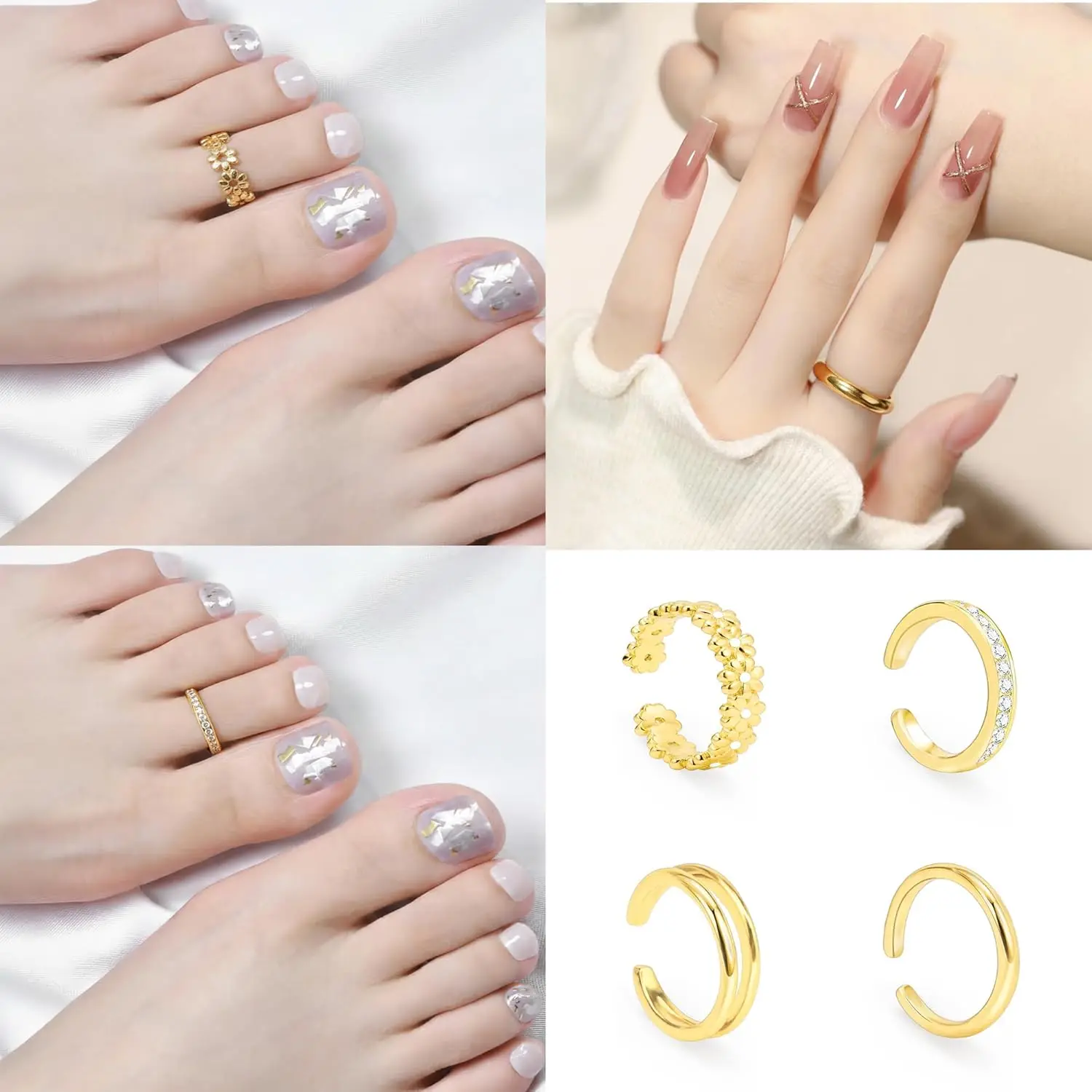 Women's 14K Gold Filled Adjustable Flower CZ Diamond Toe Ring