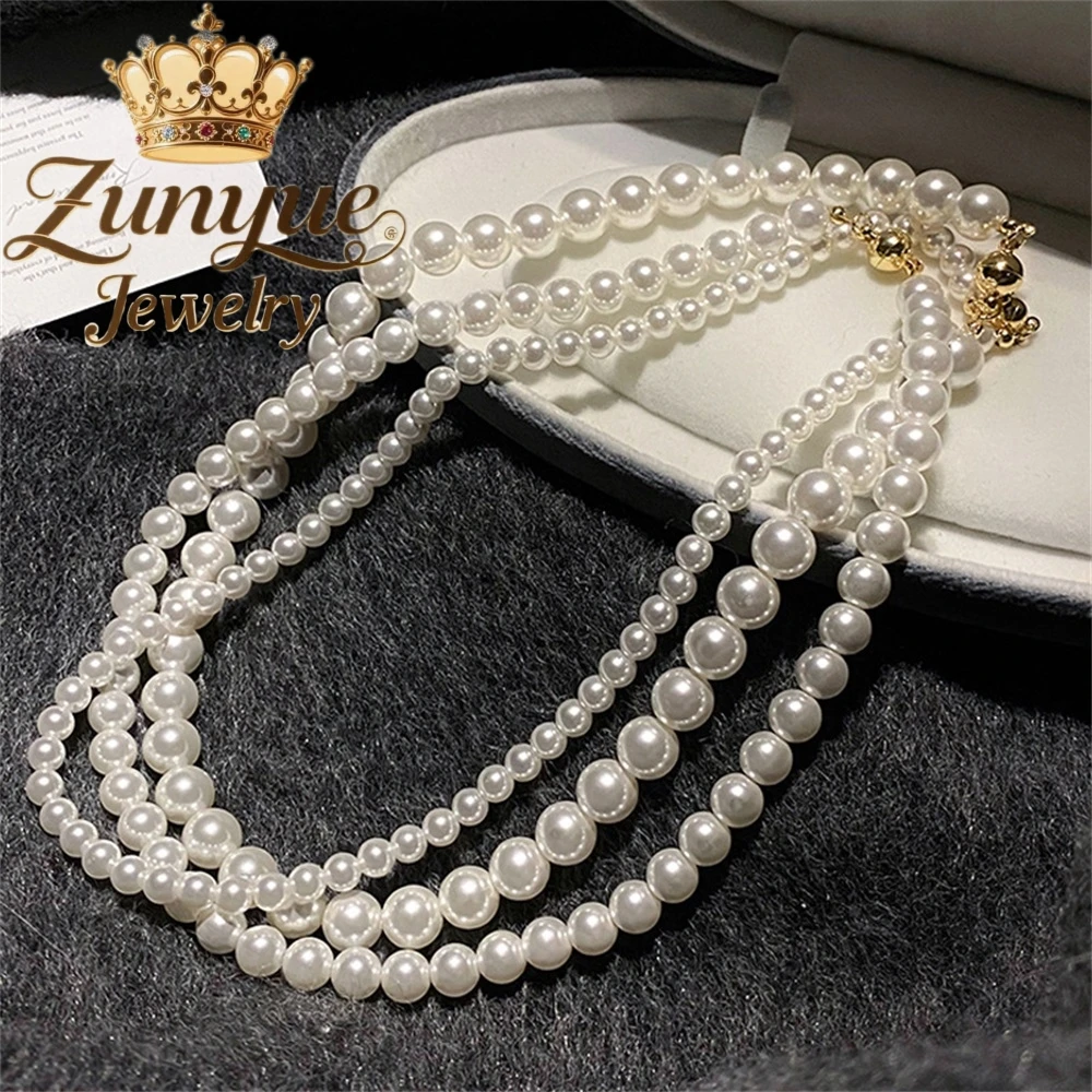 المشبك المغناطيسي اللؤلؤ قلادة التبعي سلسلة الترقوة، الراقية، ضوء فاخر وبسيط مطرز قلادة الأزياء والمجوهرات #3