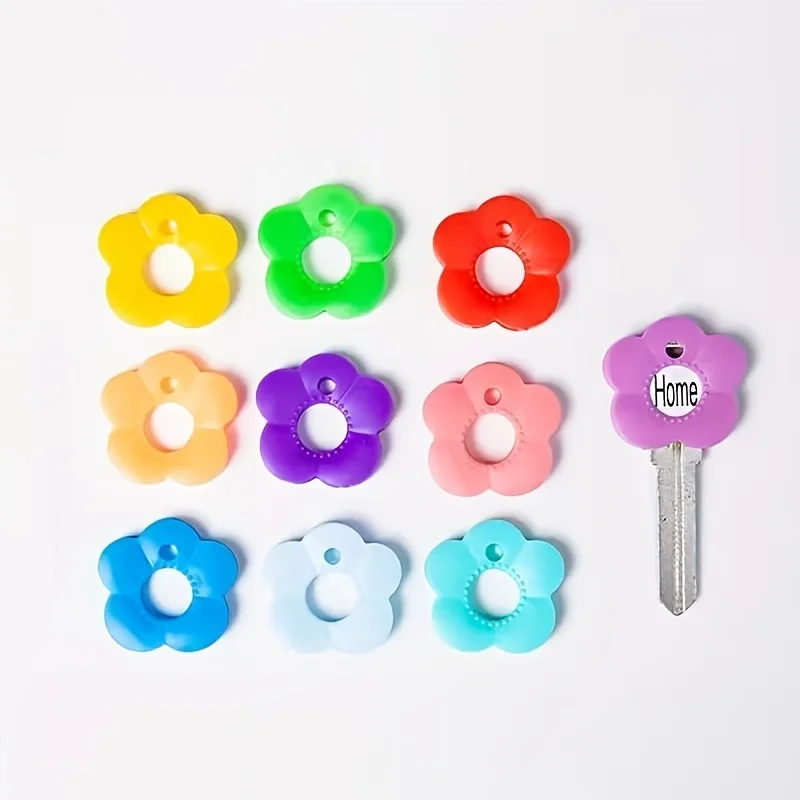5 pieces of gift for her/him, multi-colored flower shape with label keycap set - durable keycap protective cover, color-coded design, with easy-to-install keychain storage, suitable for home, office, party and key management (random color)