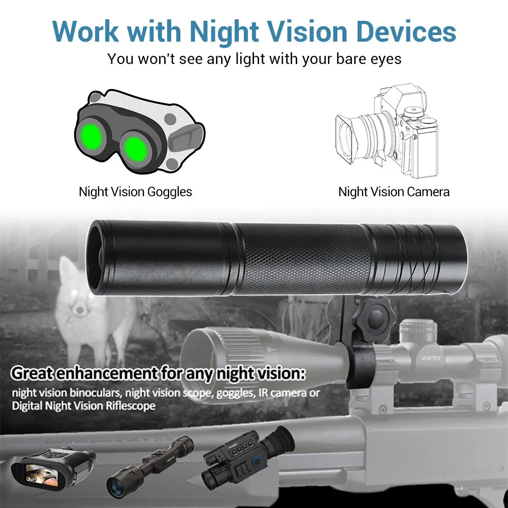 850nm 940nm Vcsel/LED Infrared Flashlight for Hunting Zoomable IR Torch Weapon Gun Light Outdoor Illuminator Night Vision Scope