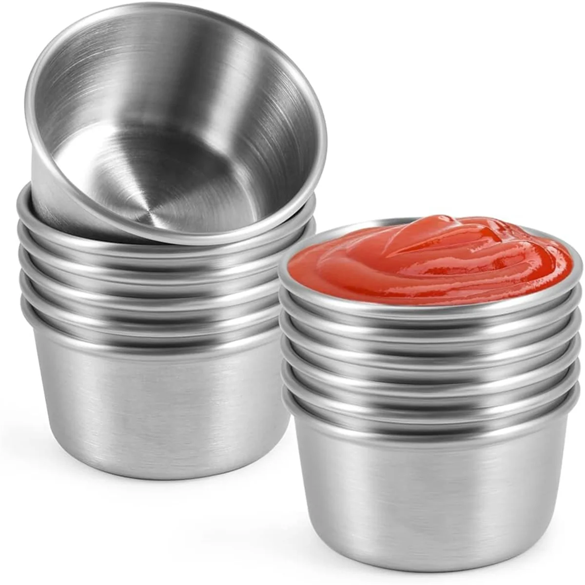 Ramekin Sauce Dipping Bowl Mini Sauce Cups Pudding Condiment Cups for Home Party Restaurant (Silver 12PCS 70ml)