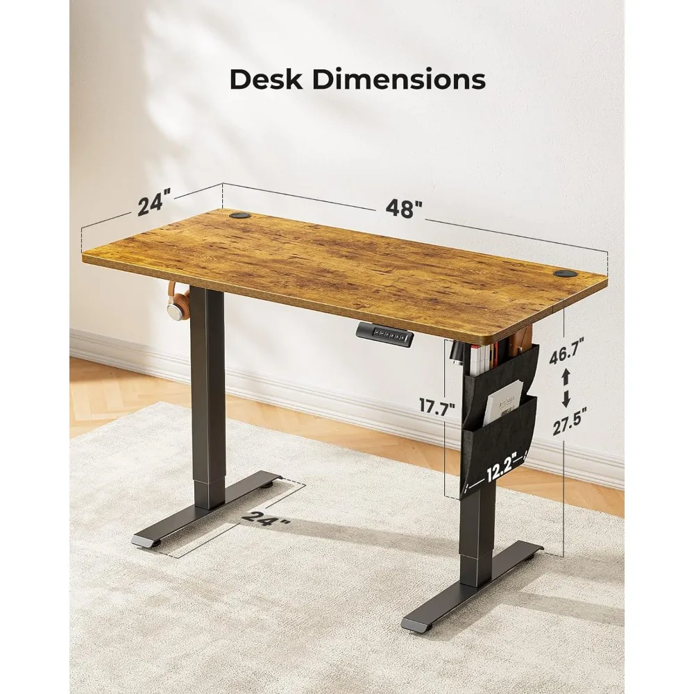 Electric Standing Desk With Storage Bag Standing Desk Adjustable Height 48x24 Inch Computer Table for Laptop Bed Desktops Mobile