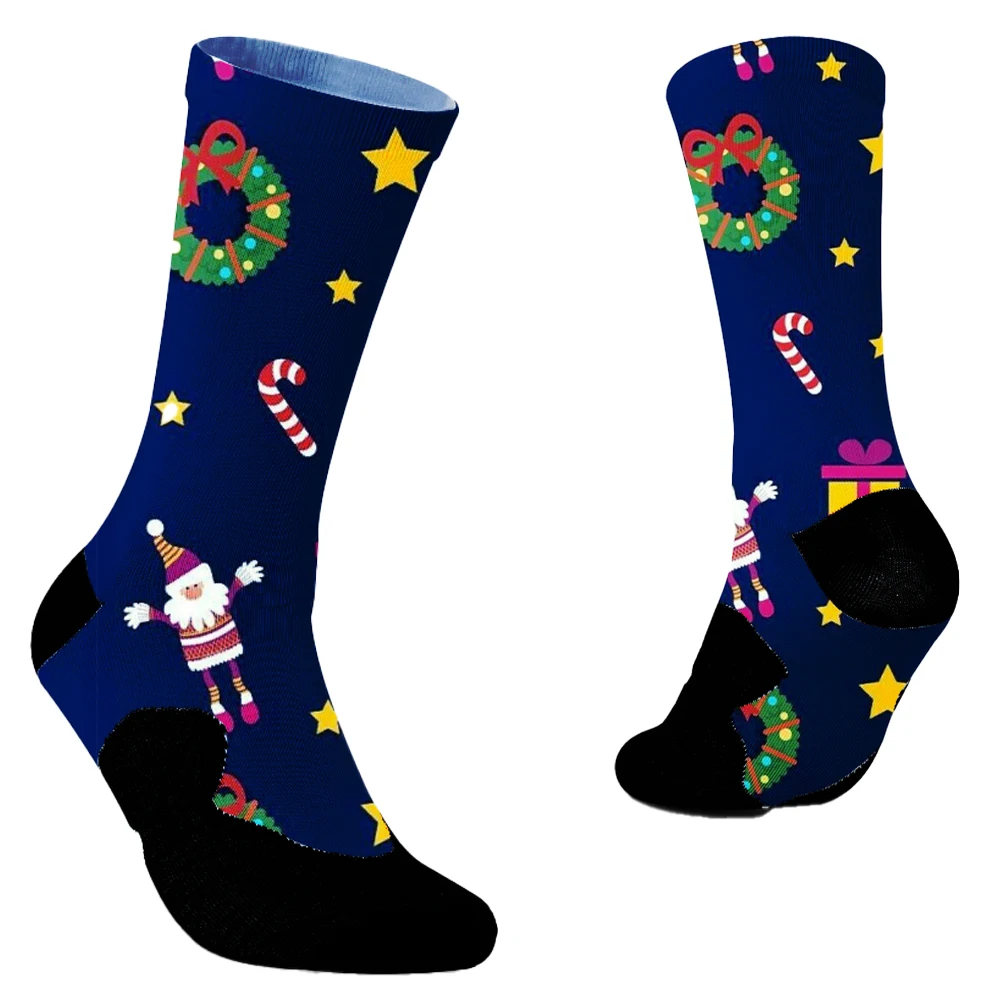 Chaussettes de sport coordonnantes de Noël pour hommes et femmes, chaussettes de vélo professionnelles, chaussettes de course et de cyclisme