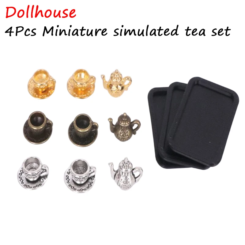 4 pezzi di casa delle bambole in miniatura fatta a mano modello di tazza di tè simulazione micro teiera ornamenti di scena accessori decorativi fai da te