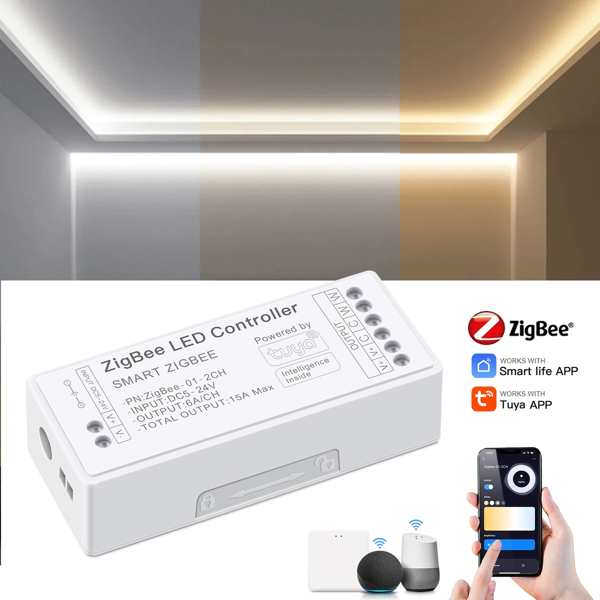 Tuya Zigbee LED denetleyici ses kontrolü RGB RGBW CCT LED şerit akıllı kontrolör dim DC5-24V Alexa Echo Google ev için