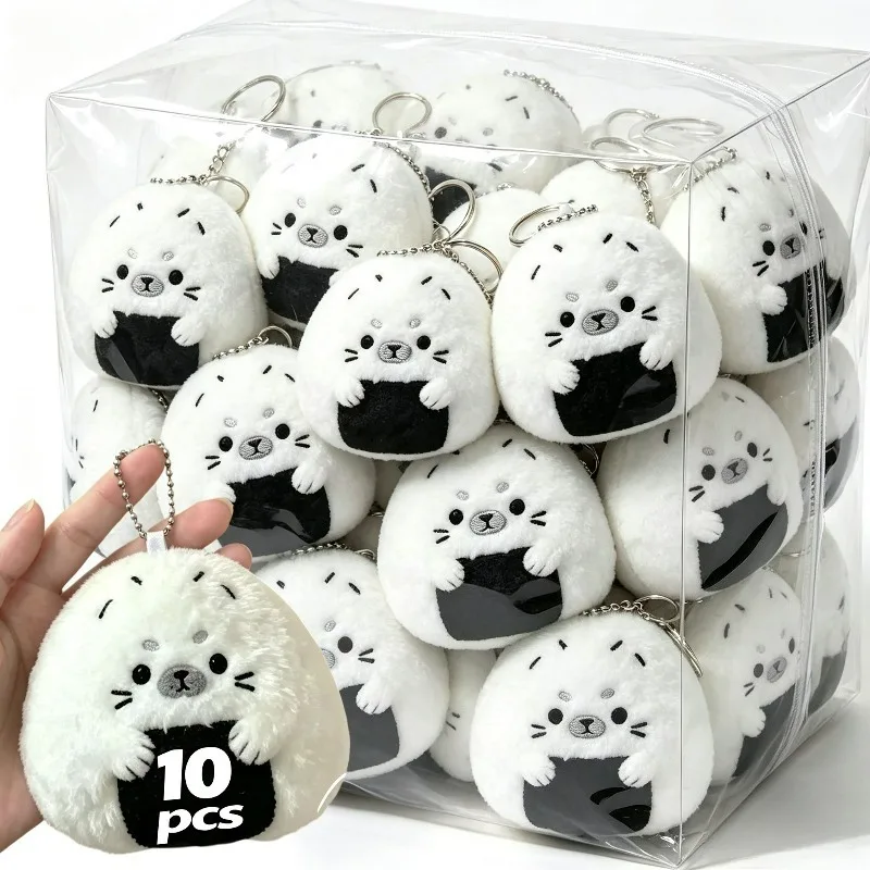 1/10Pcs Cartoon Seal Rice Ball Keychains Backpack Charm Pendant Keyrings Gifts Cute Plush Stuffed Doll Bag Decor Healing Pendant
