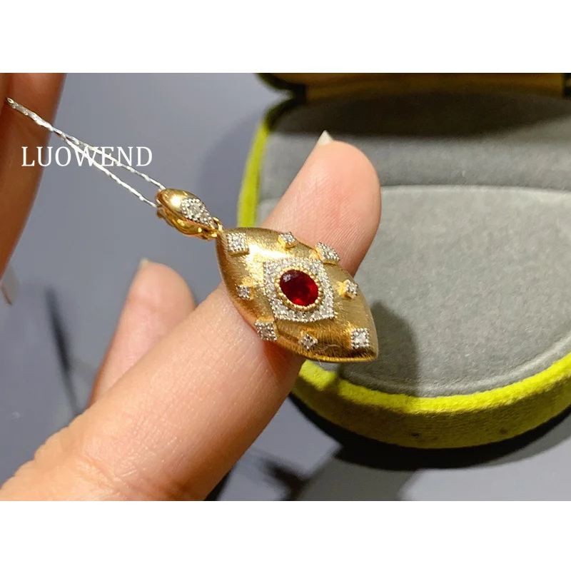 

Подвеска LUOWEND из 100% 18-каратного желтого золота в винтажном стиле с блестящими бриллиантами и натуральным рубином, колье-подвеска для женщин, элитные ювелирные украшения для вечеринок