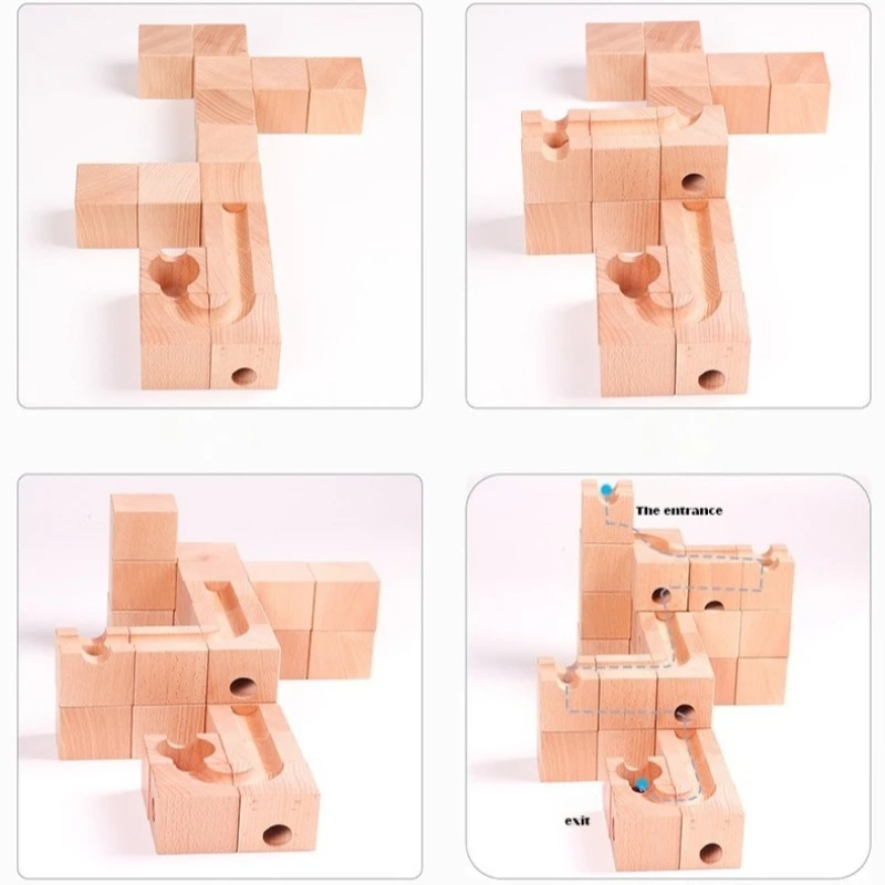 Laberinto bola de bloques de construcción de madera niños bloques de construcción educativos rompecabezas juegos creativos bolas pista bloques de apilamiento Juguetes