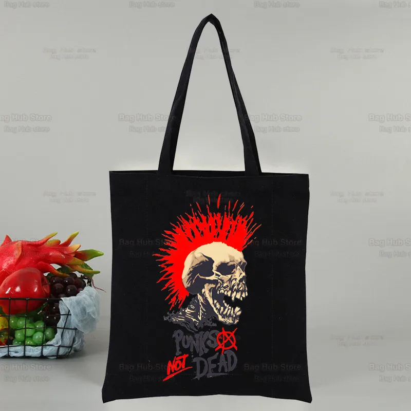 Punks Not Dead Rock borsa a tracolla in tela ad alta capacità Tote Bag estetica borse per la spesa borse in cotone borsa per libri per ragazze