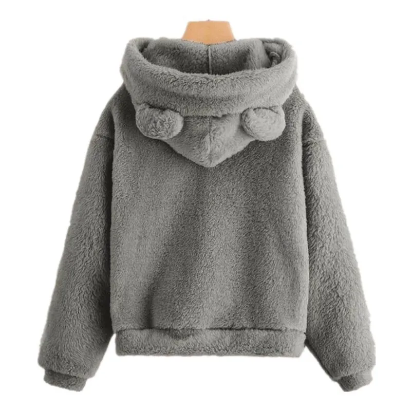 Autumn Winter Women\'s Hoodies Winter Women Long Sleeve Rabbit Ear Hood Sweatshirt Cute Plush Warm Casual Hoodie Tops