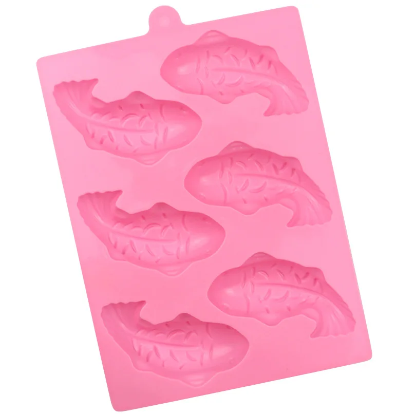 6-Cavity Silicone Mold Carp Fish Design for Mousse Cake Pudding Rice Cake Ice Cube Handmade Soap Gypsum Craft Baking Tool