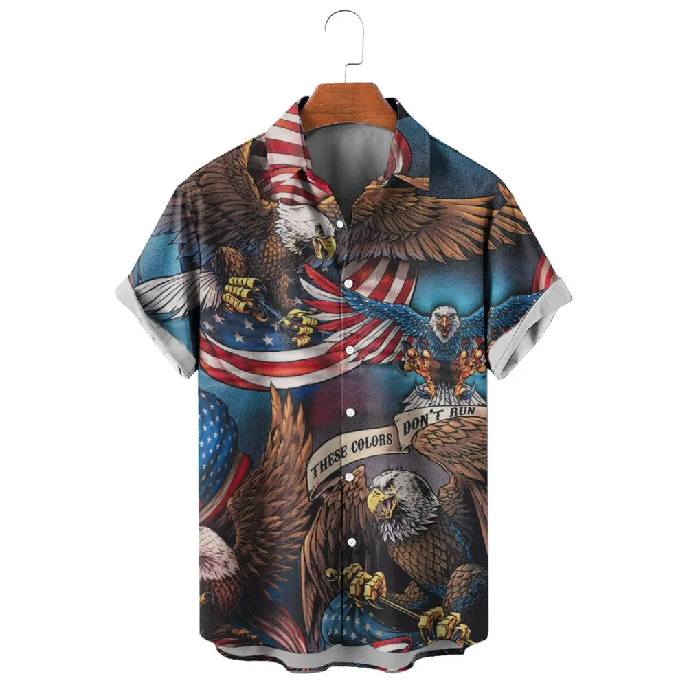 HX American Flag Men's Shirts Independence Day Eagle Printed Shirt 3D Graphic Summer Streetwear Ropa Hombre Dropshipping