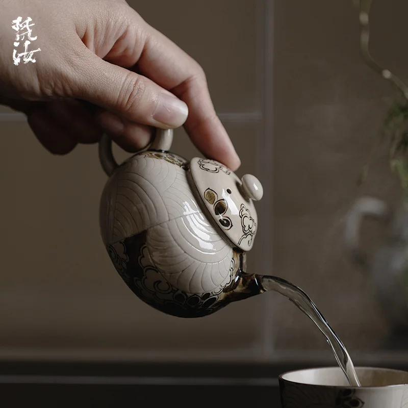 Fanyu Jingdezhen Hand-Painted Cizhou Kiln Kongmeng Zen-Inspired High-End Artistic Teapot Comfortable To Hold Without Burning