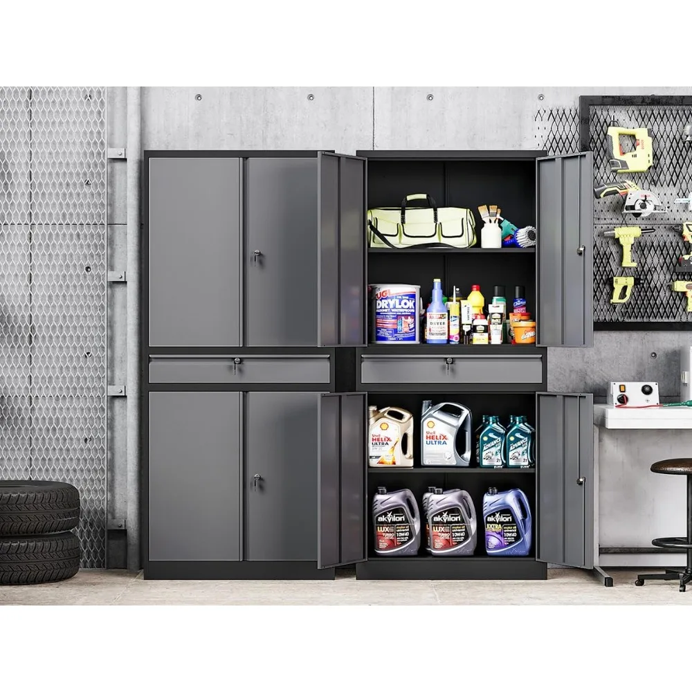 Gabinete de almacenamiento con ruedas de metal con cajones y puertas, unidad de almacenamiento de garaje alta para organización en sótanos y talleres